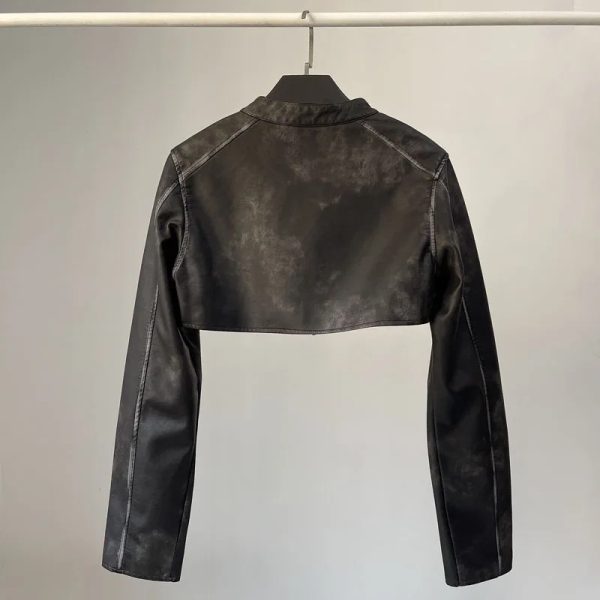 Cropped Riding Leather Jacket - Image 4