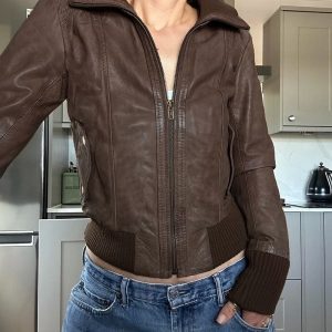 Shearling Collar Bomber Leather Jacket