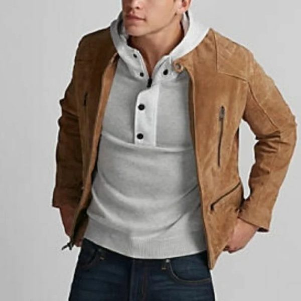Tan Brown Suede Leather Jacket - Image 2