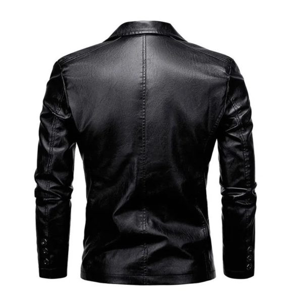 Two Button Notch Lapel Leather Blazer - Image 2