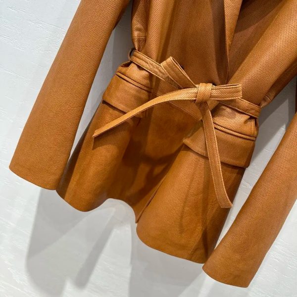 Double Breast Belted Leather Blazer - Image 2
