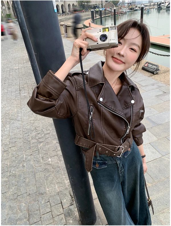 Cropped Leather Riding Jacket - Image 7