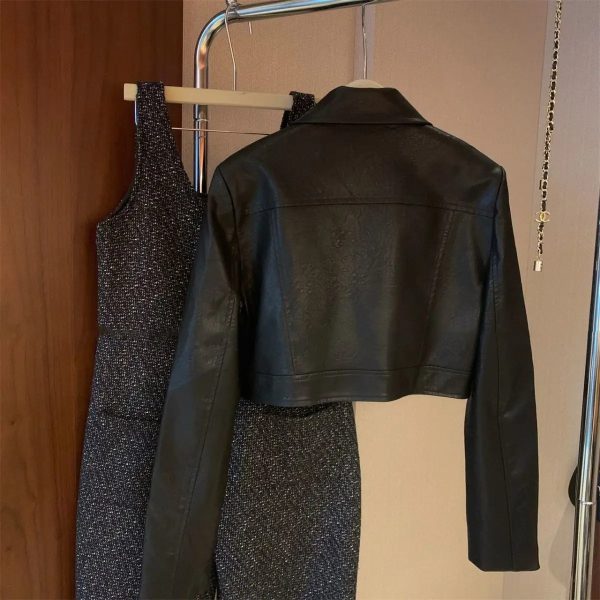 Cropped Leather Jacket For Women - Image 8