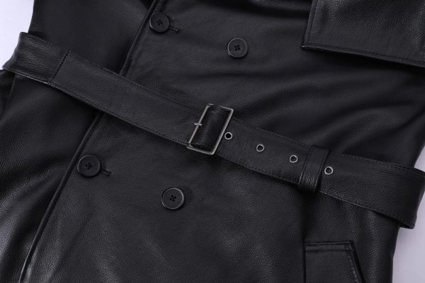 Double Breast Leather Long Trench Coat - Image 6