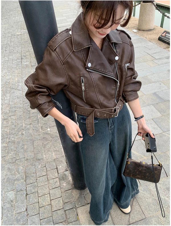 Cropped Leather Riding Jacket - Image 8