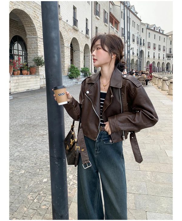Cropped Leather Riding Jacket - Image 2