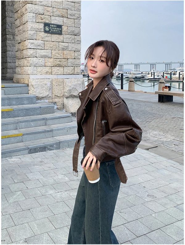 Cropped Leather Riding Jacket - Image 4