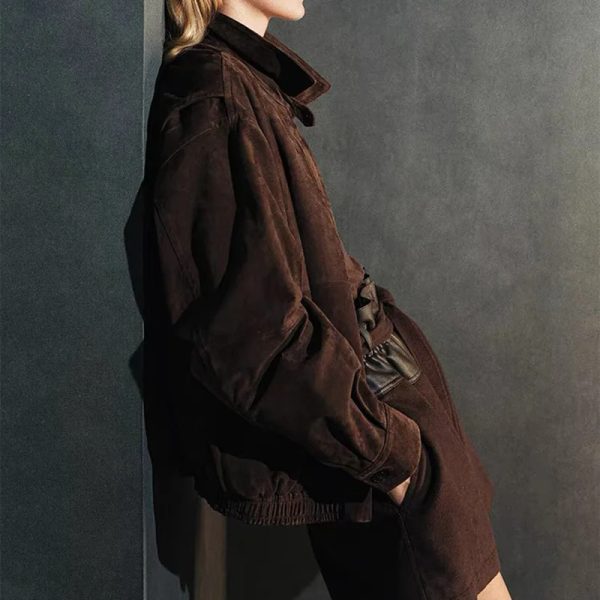 Vintage Collar Suede Leather Jacket - Image 3