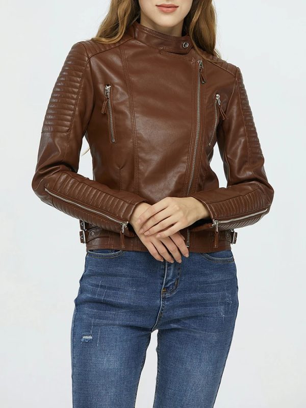 Women's Padded Leather Riding Jacket - Image 2