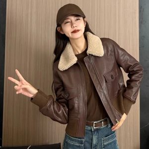 Shearling Collar Bomber Leather jacket
