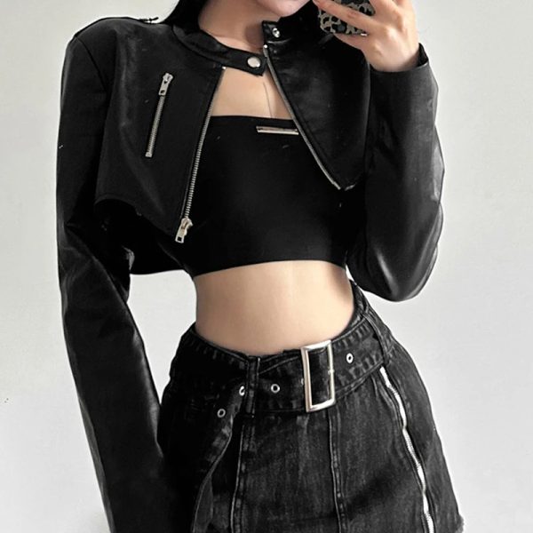 Cropped Gothic Leather Jacket - Image 2