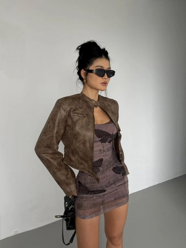 Cropped Biker Leather Jacket - Image 2