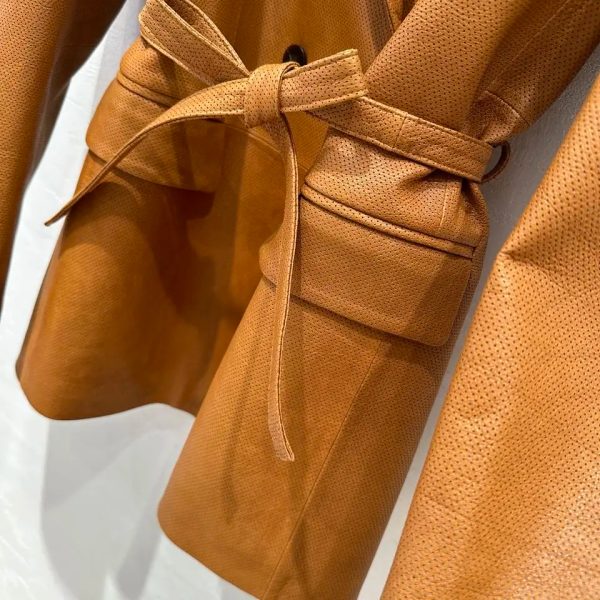 Double Breast Belted Leather Blazer - Image 3