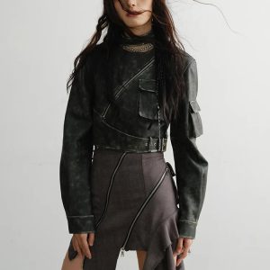 Women's Cool O Blique Zipper Jeather Jacket
