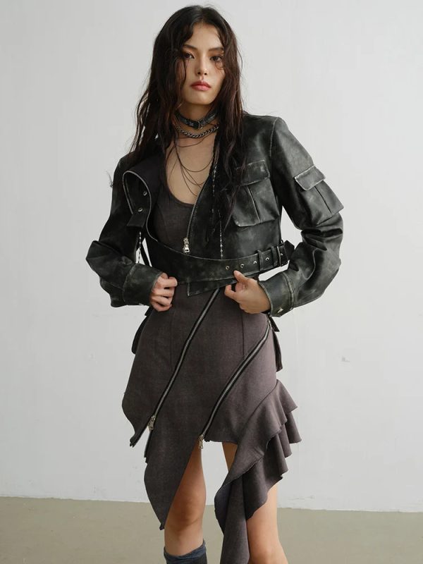 Women's Cool O Blique Zipper Jeather Jacket - Image 3