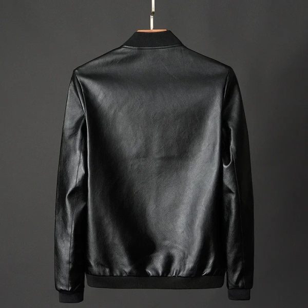 Round Neck Bomber Style Leather Lacket - Image 4