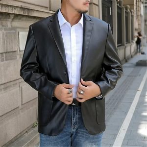 Two Button Leather Blazer