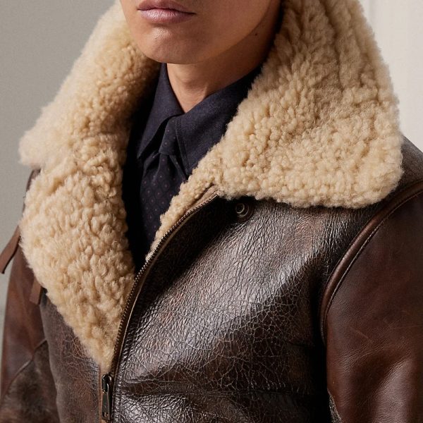Leather-Trim Shearling Leather Jacket - Image 3