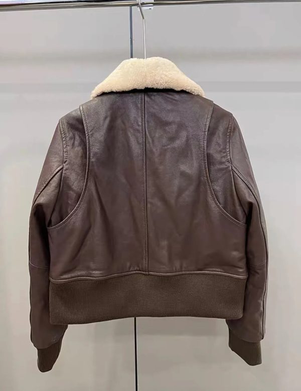 Shearling Collar Bomber Leather jacket - Image 2