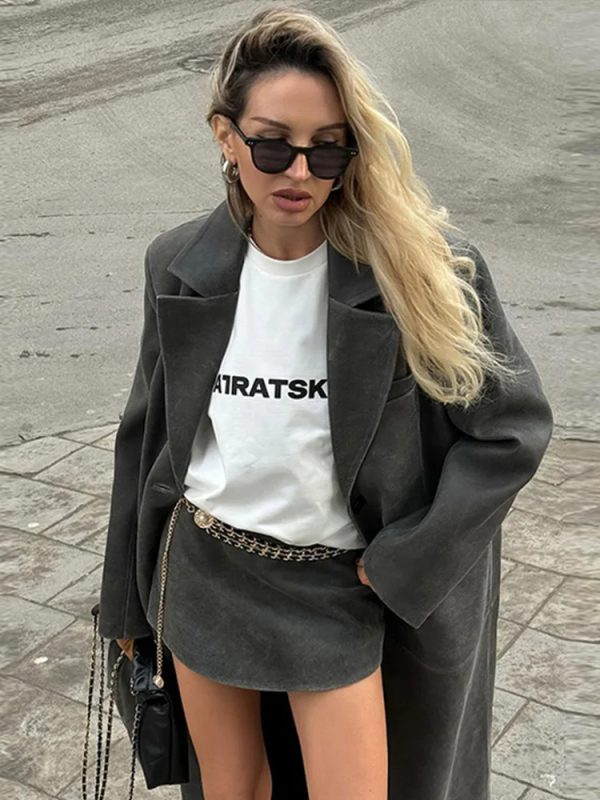 Gray Leather Long Coat - Image 3