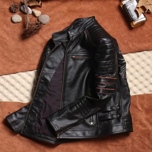 Embossed Riding Leather Jacket - Image 4