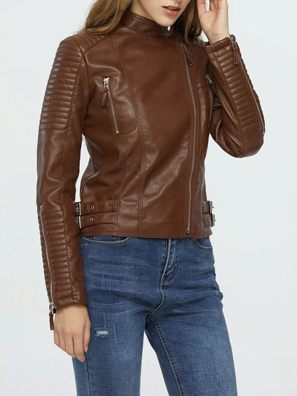 Women's Padded Leather Riding Jacket - Image 3