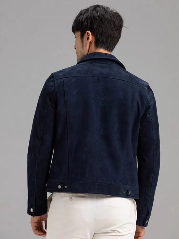 Classic Navy Blue Suede Leather Jacket - Image 3
