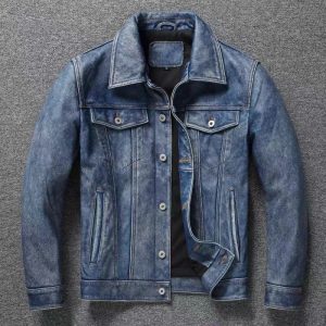 Classic Denim Style Leather Jacket