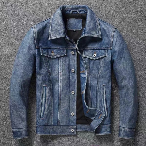 Classic Denim Style Leather Jacket