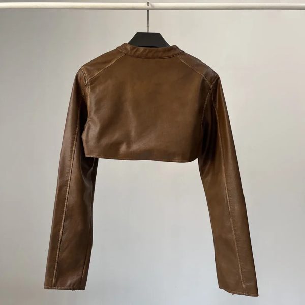 Cropped Riding Leather Jacket - Image 2