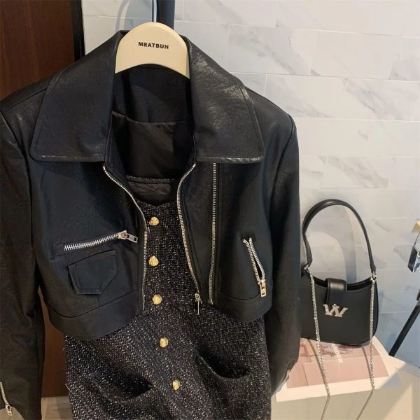 Cropped Leather Jacket For Women - Image 5