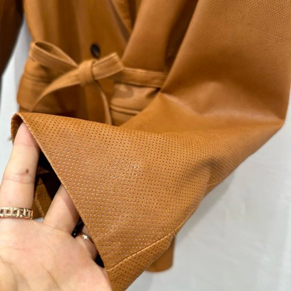Double Breast Belted Leather Blazer - Image 4
