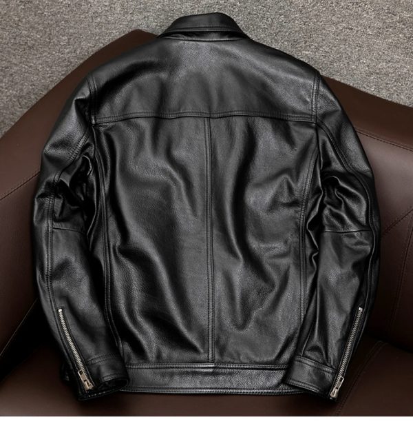 Mens classic shirt collar black leather jacket - Image 3