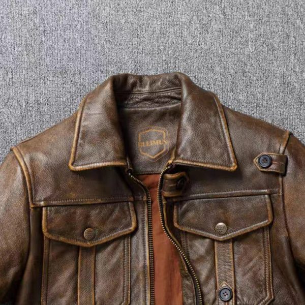 Men's brown leather hunting jacket - Image 4