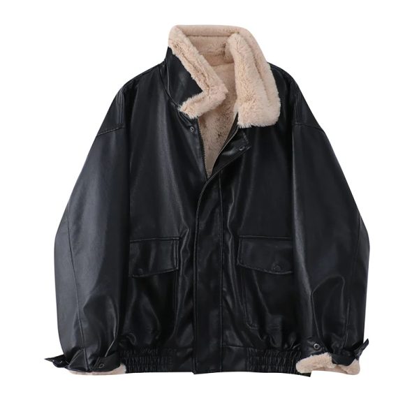 Shearling Leather Jacket For Men's - Image 8