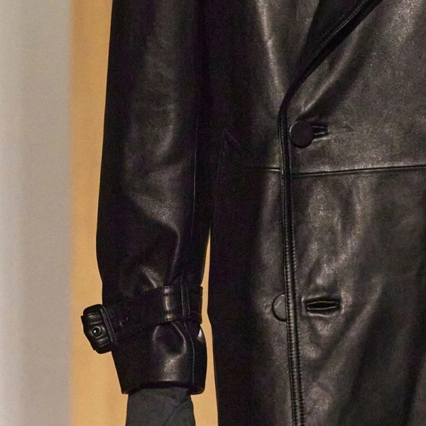 WW2 Inspired Double Breast Leather Trench Coat - Image 5