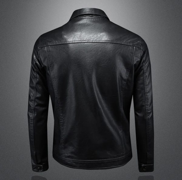 Men's Lapel Motorcycle Leather Jacket - Image 4