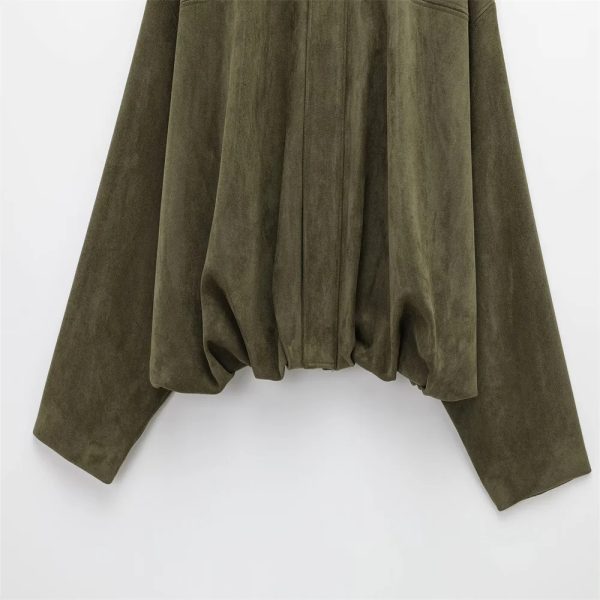 Balloned Waist Suede Leather Jacket - Image 4