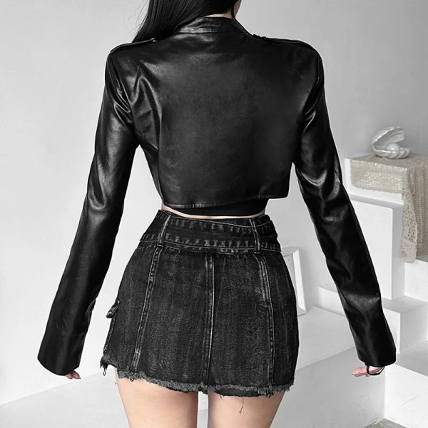 Cropped Gothic Leather Jacket - Image 4