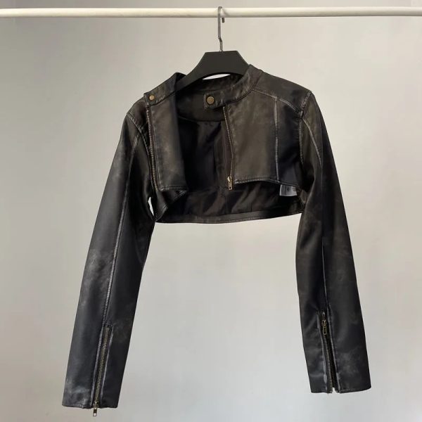 Cropped Riding Leather Jacket - Image 3