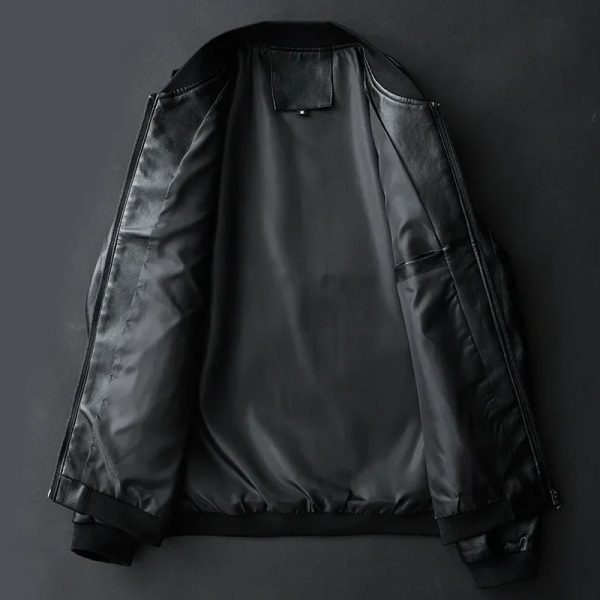 Round Neck Bomber Style Leather Lacket - Image 5