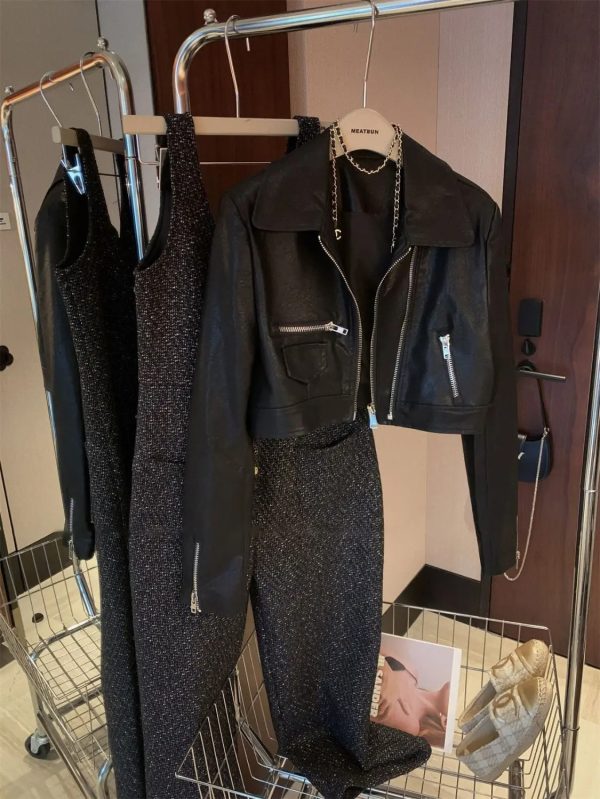 Cropped Leather Jacket For Women - Image 2