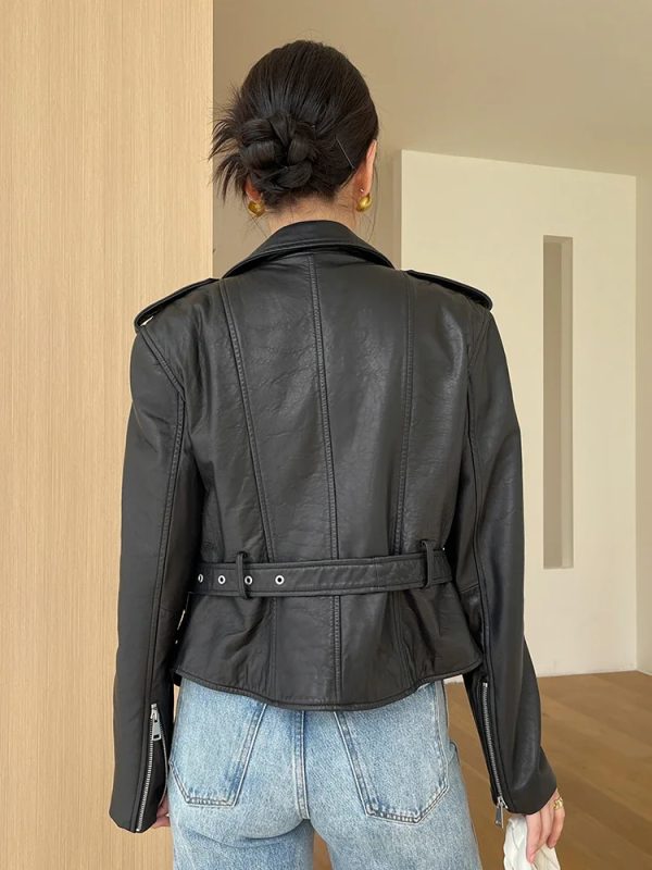 Asymmetrical Riding Leather Belted Jacket - Image 5