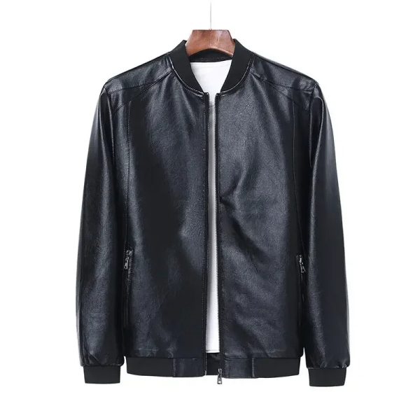 Round Neck Bomber Style Leather Lacket - Image 2