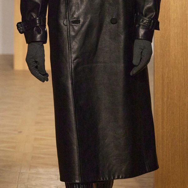 WW2 Inspired Double Breast Leather Trench Coat - Image 6