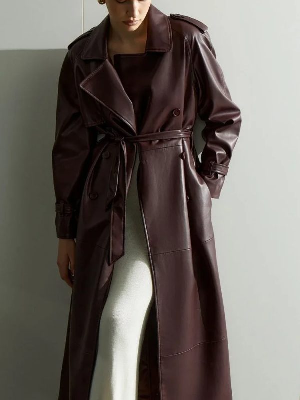 Lace Up Matte Leather Long Coat - Image 2