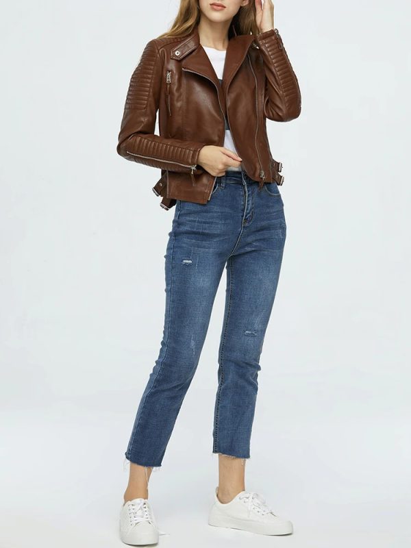 Women's Padded Leather Riding Jacket - Image 5