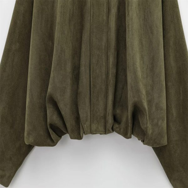 Balloned Waist Suede Leather Jacket - Image 5