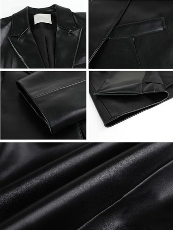 Cropped Leather Blazer - Image 4