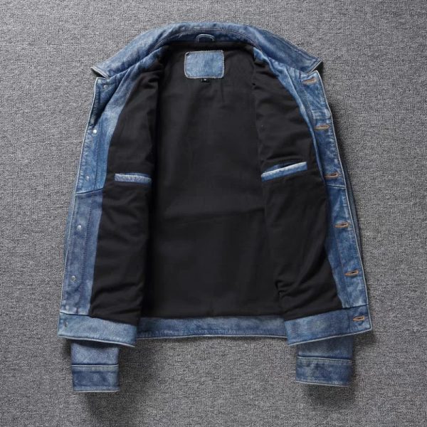 Classic Denim Style Leather Jacket - Image 9